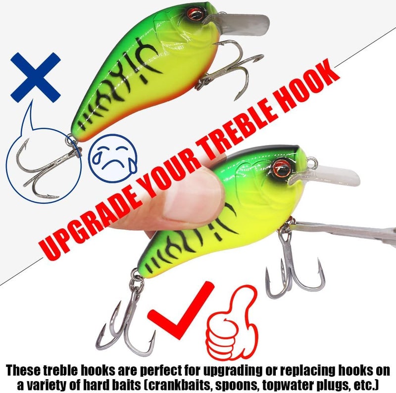 LURELINK Fishing-Treble-Hooks-5X-Extra-Strong-Heavy-Duty Ultra Anti-Rust Bulk Hooks for Saltwater and Freshwater Fishing Sizes 5/0 to #8 - Image 5